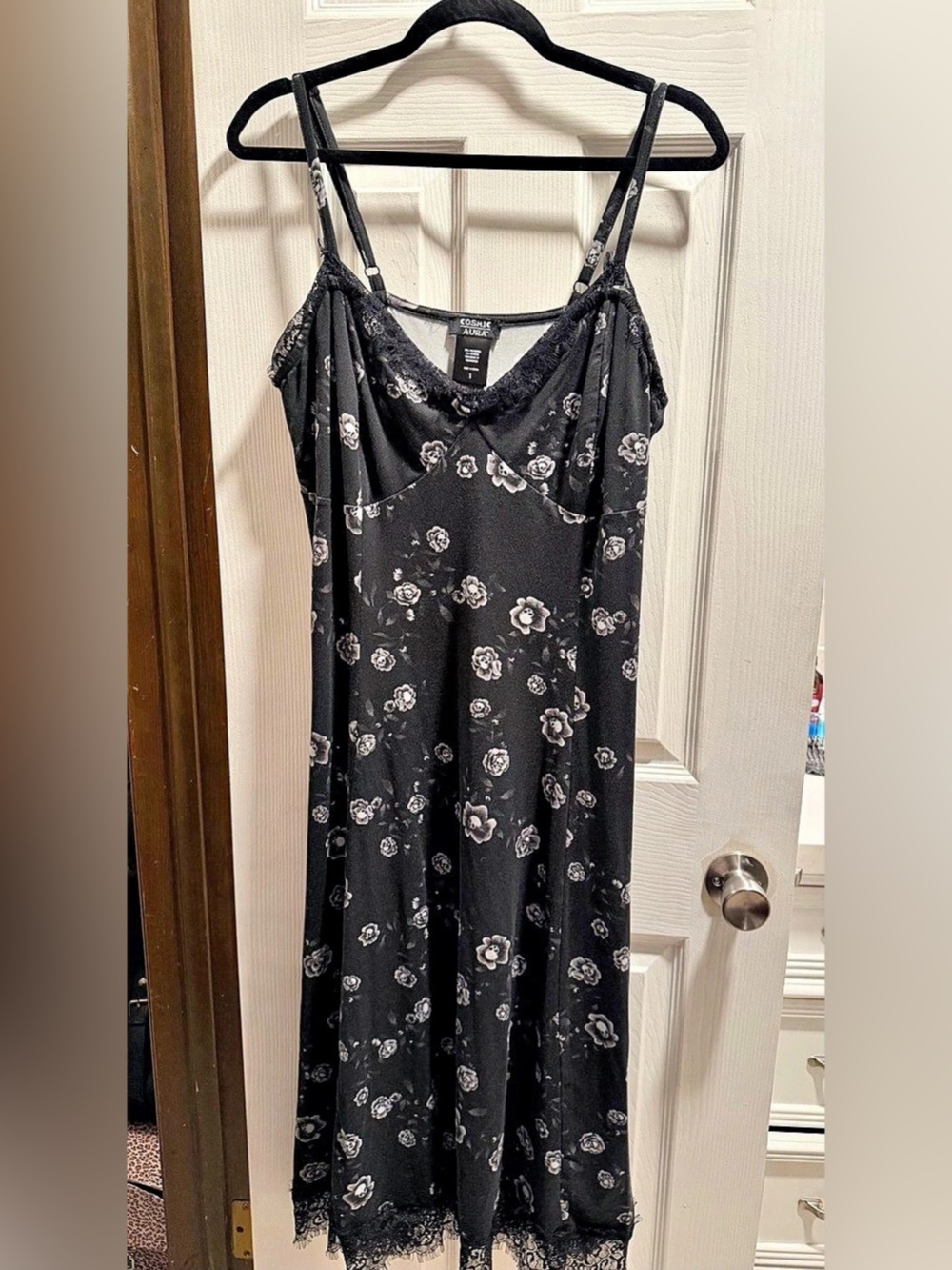 Cosmic Aura Skull Lace Midaxi Slip Dress in Black